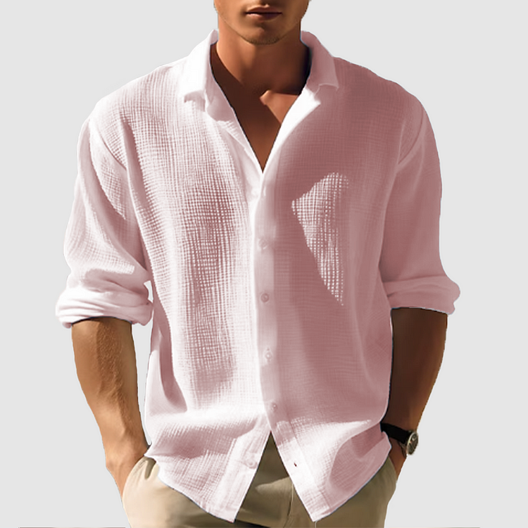 Daniel Men's Summer Shirt - Blue Striped Linen Blend Cotton & Cut Shirt