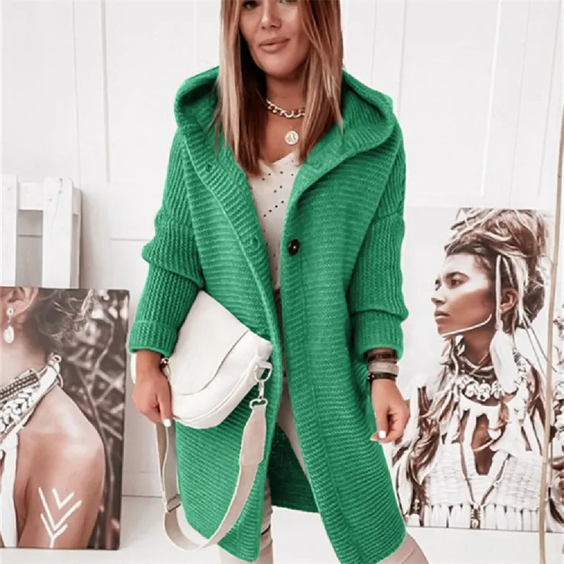 Elegant women's cardigan with hood - cashmere Look
