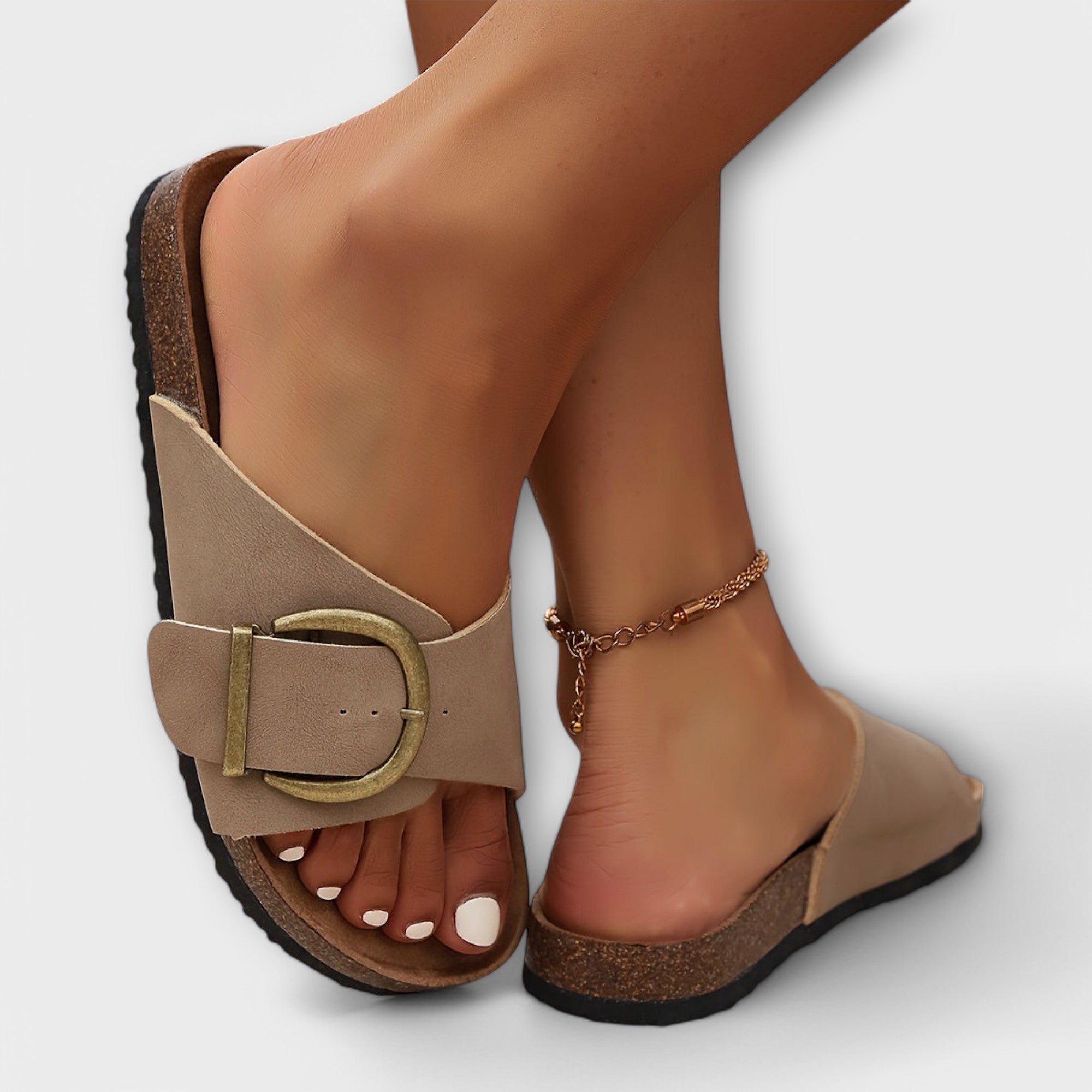 Vera - Women's Cork Sandals With Buckle Fastening