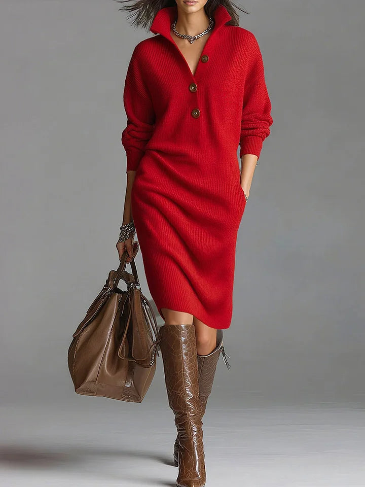 Button-Front Ribbed Midi Dress for Women - Image 2