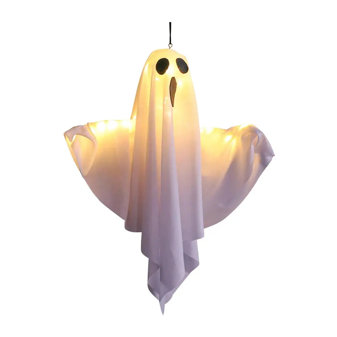 Halloween Glowing White Ghost - LED Hanging Decoration with Fairy Lights