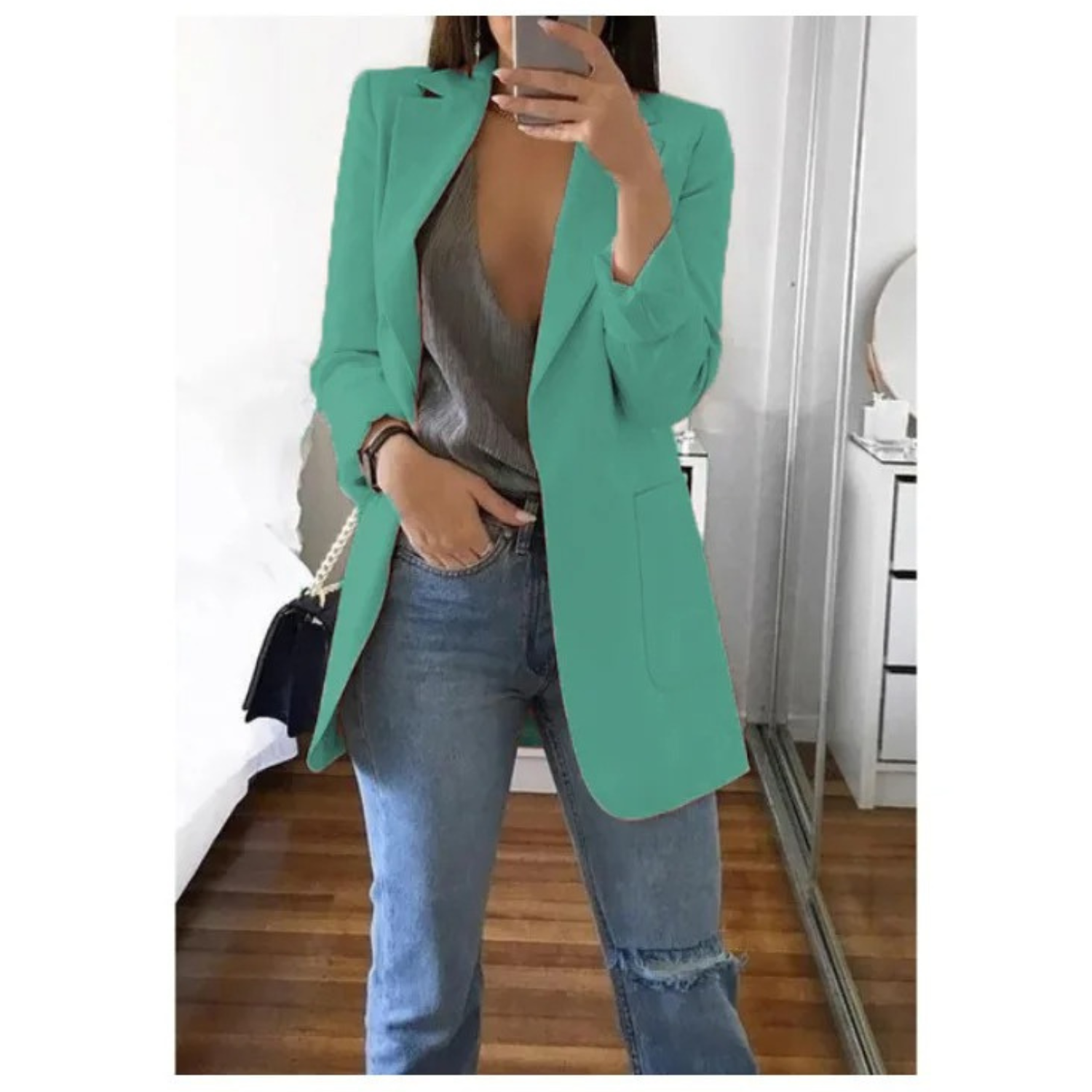 Women's long blazer in khaki MODA