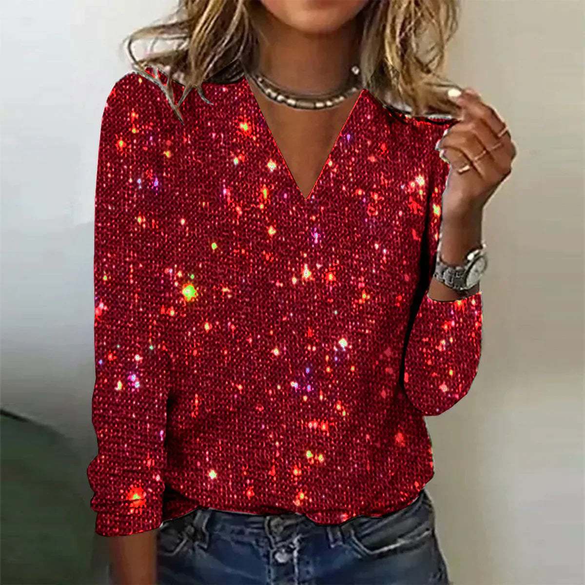 Priscilla - Sparkling V-neck sweater for autumn