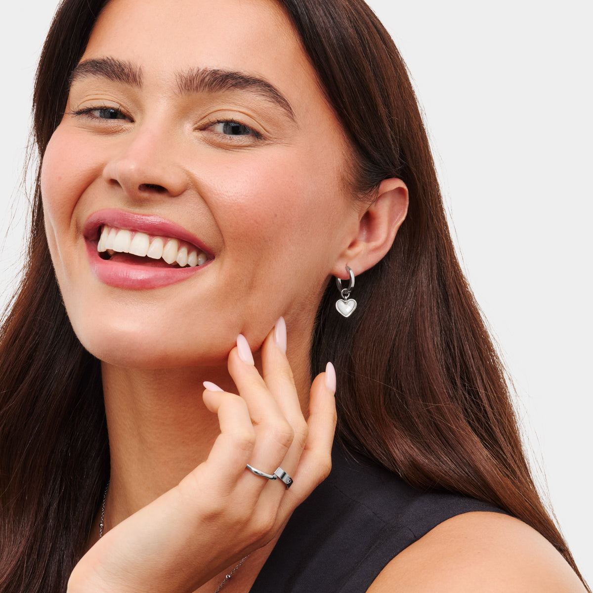 Heart earrings in white quartz (silver)