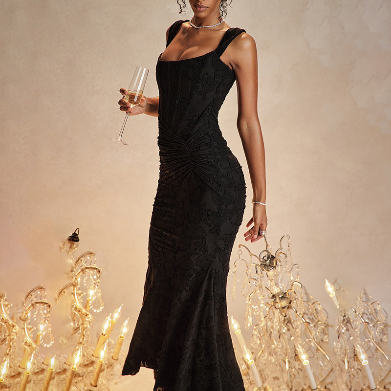Denisse Long Elegant Dress - Body-enhancing cut and luxurious fabric for a sophisticated, feminine look