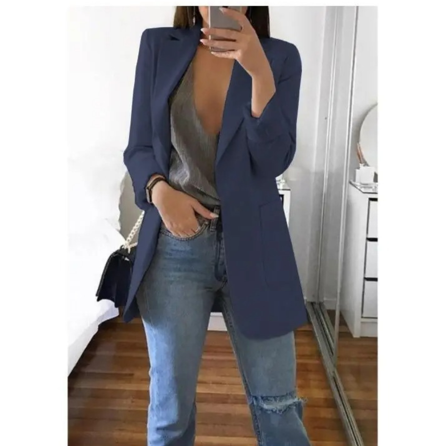 Women's long blazer in khaki MODA