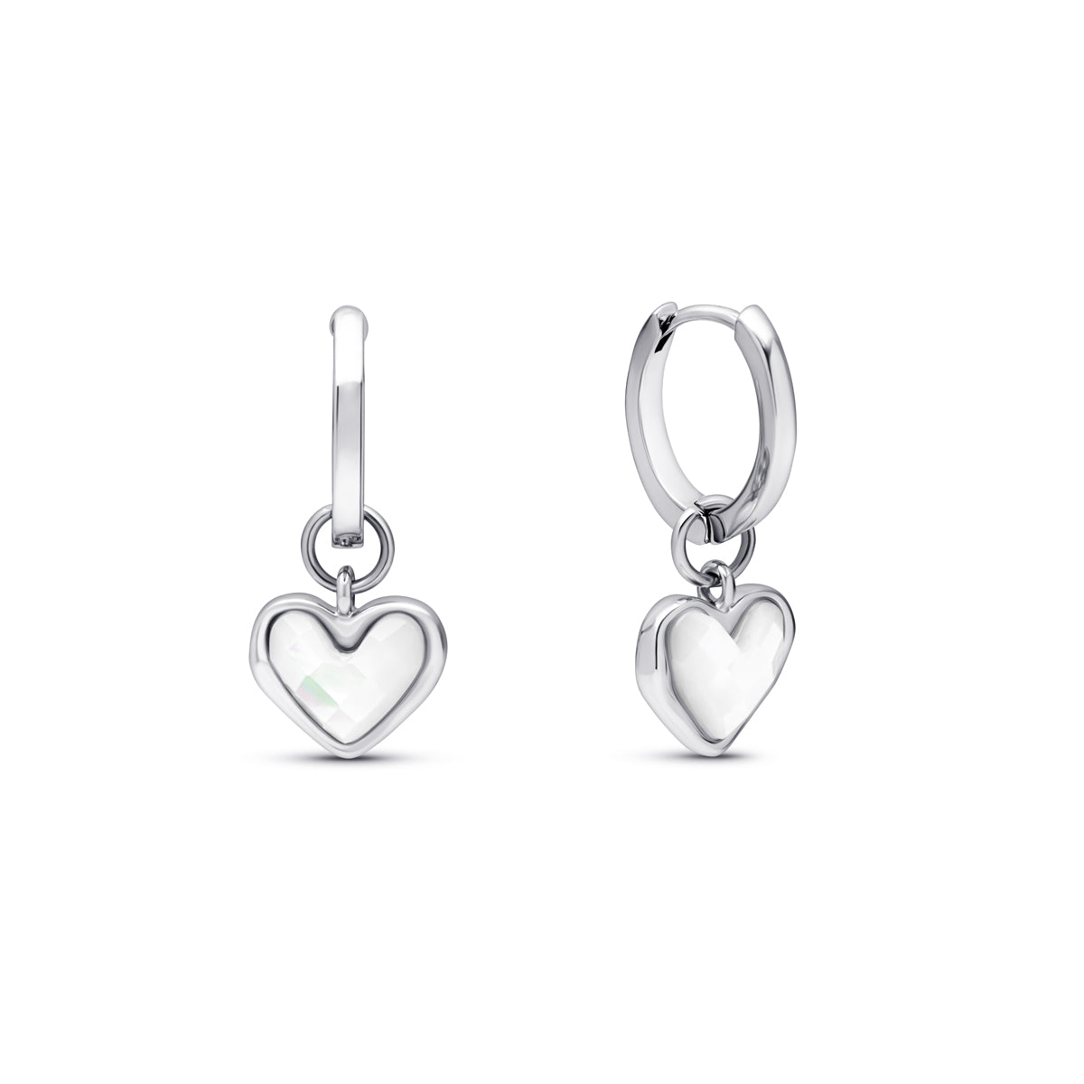 Heart earrings in white quartz (silver)