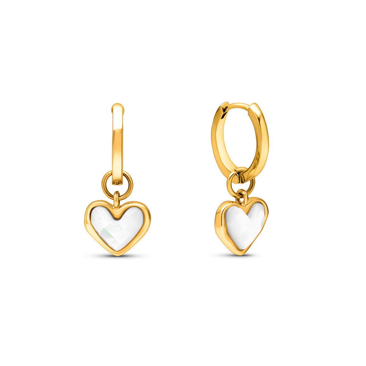 Heart earrings in white quartz (gold)