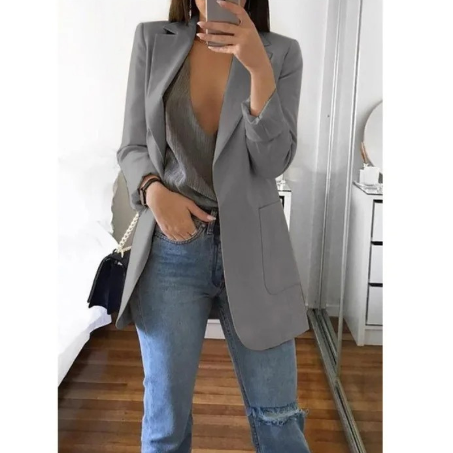 Women's long blazer in khaki MODA