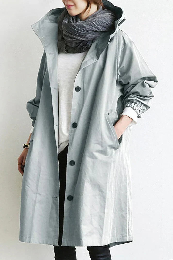 Waterproof ladies trench coat with capuchon - Long & Warm