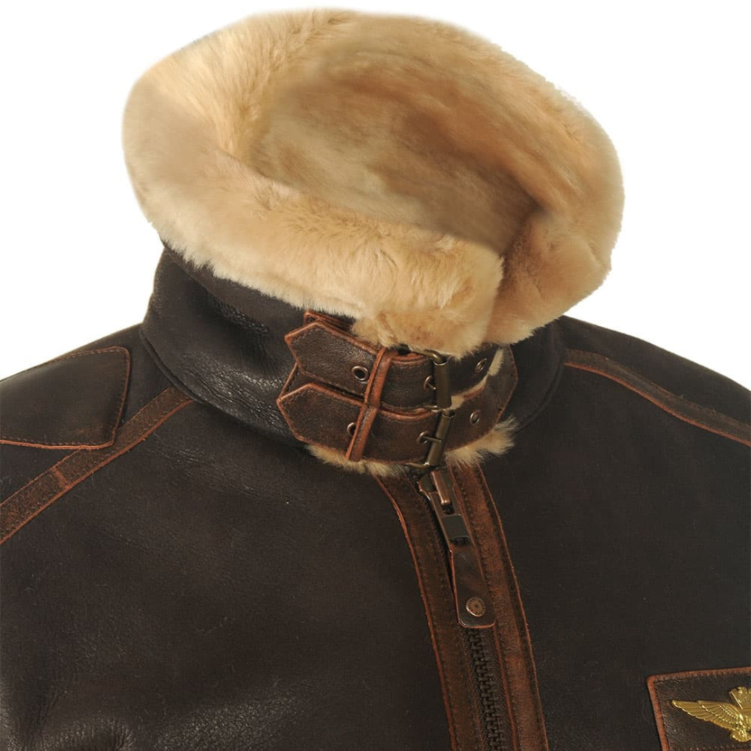 Shearling Collar Leather Jacket for Men - Image 4