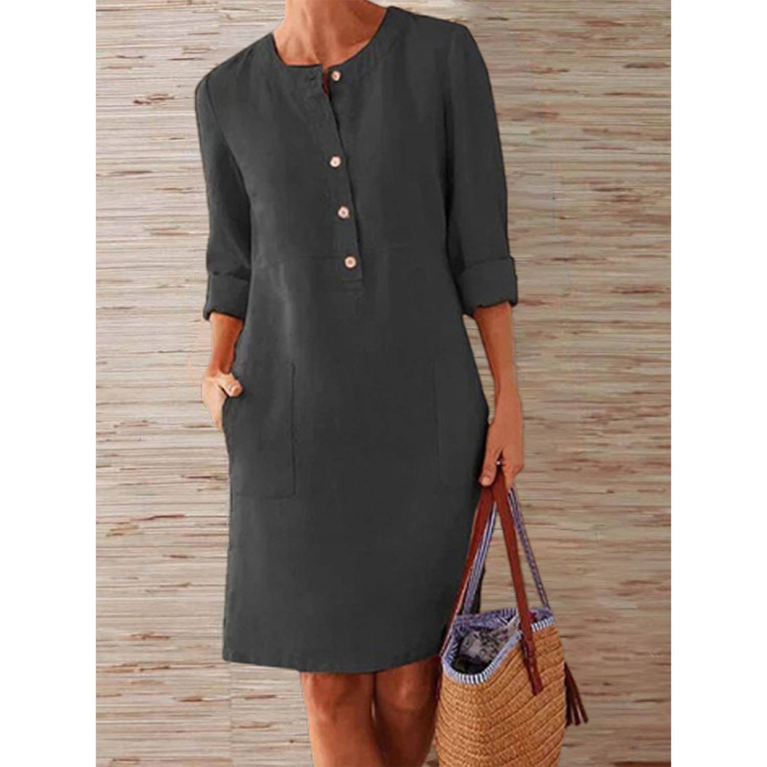 Knee-length linen dress | Simplicity and elegance with Comfortable style