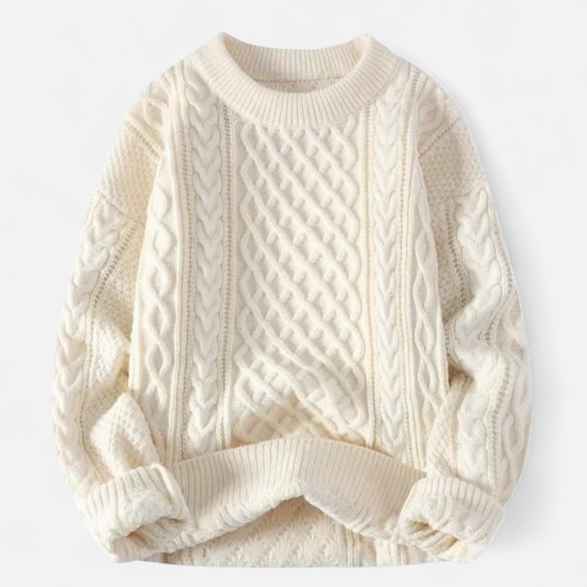 Women’s Wool Sweater – Cable Knit Round Neck Elegance