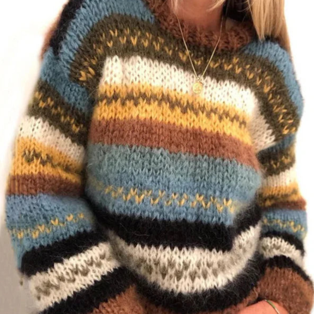 Striped Crew Neck Sweater for Women - Image 1