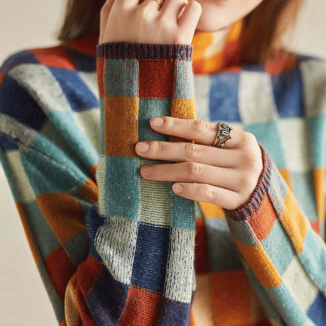 Suéter de cuello alto de cachemira suave | Diseño de patchwork elegante