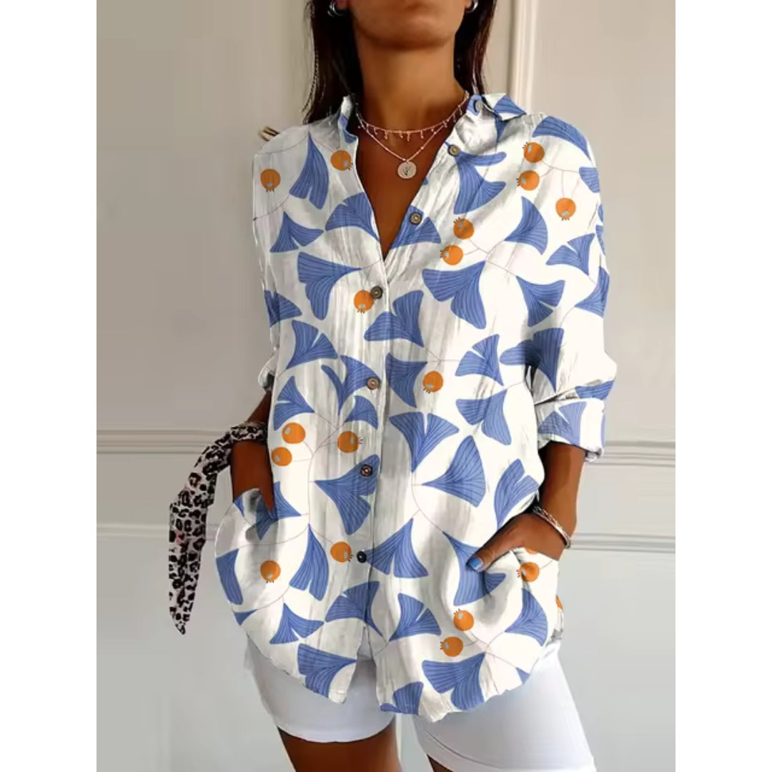 Floral blouse with buttons for women