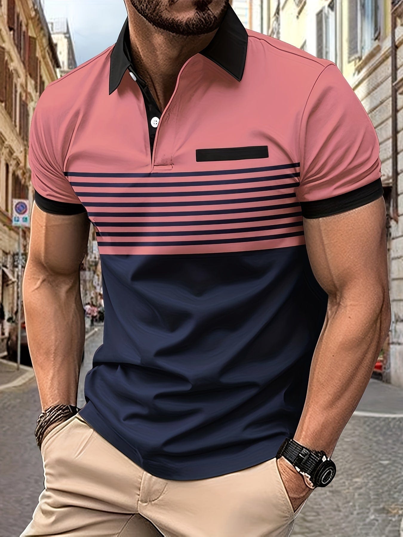Louis|Men's summer polo with stripes