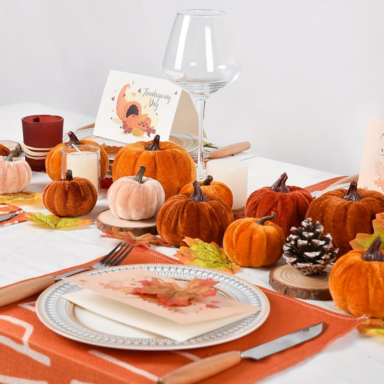 PumpkinPatch | 12 Artificial Velvet Pumpkins – Foam Fall Decorations & Halloween Table Decorations