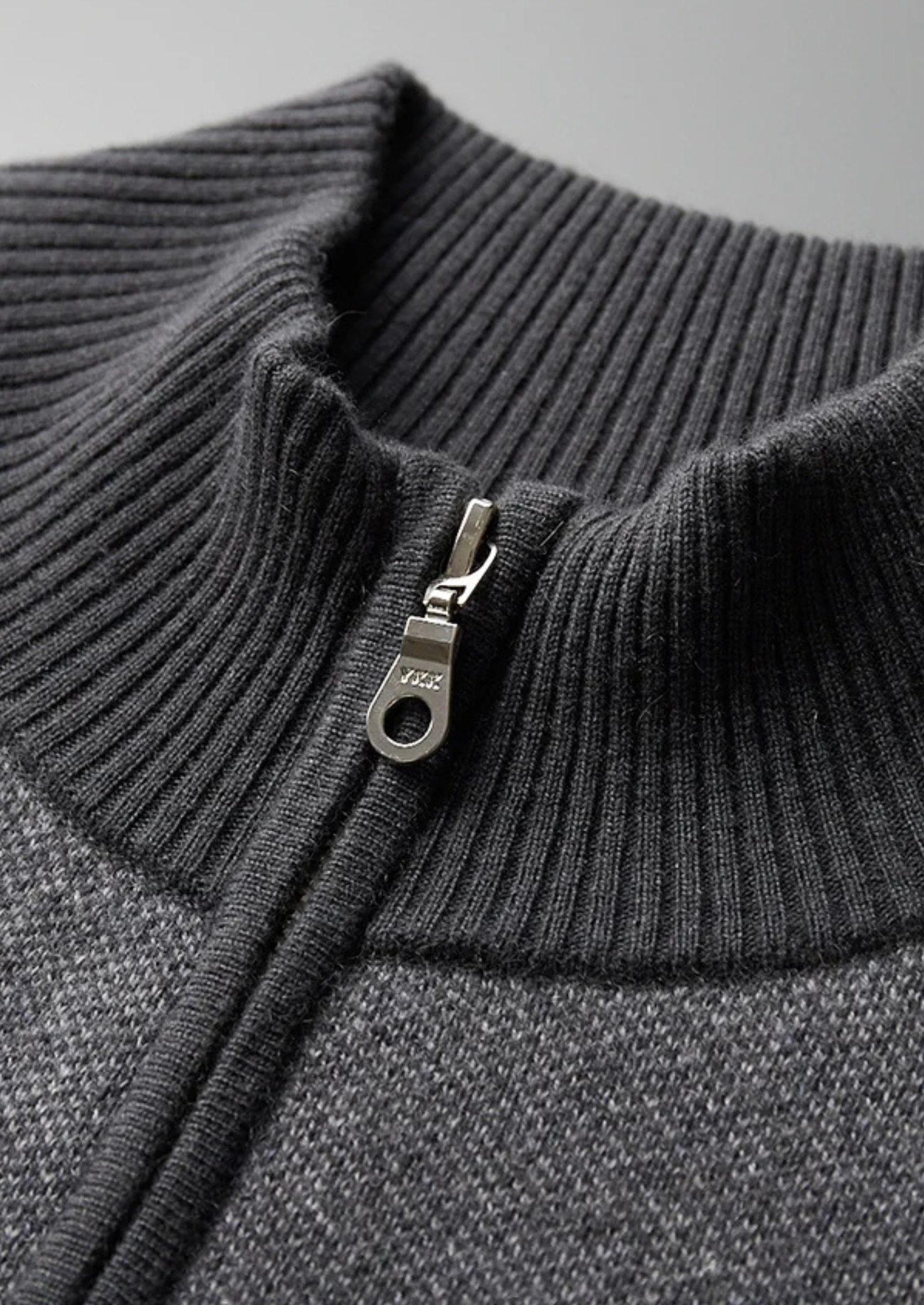 Zip-Up Ribbed Knit Sweater for Men - Image 2