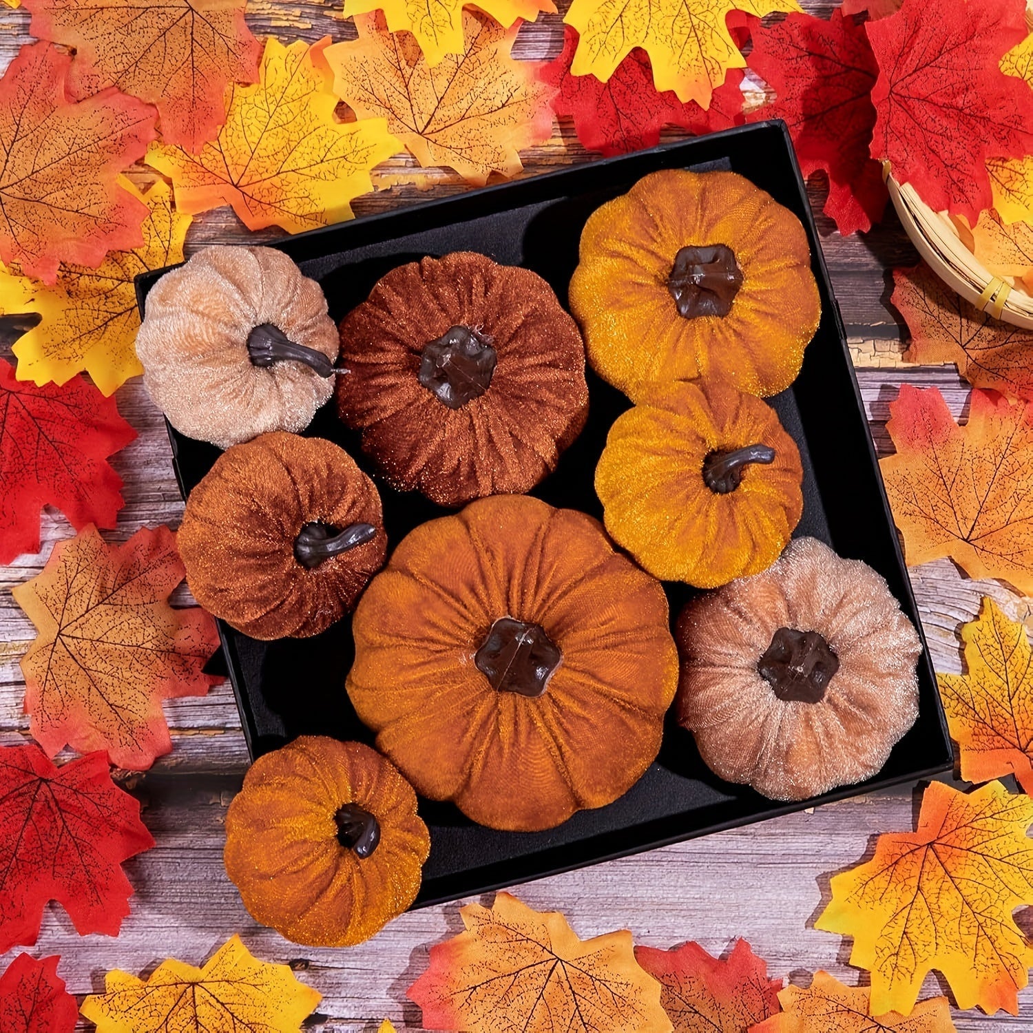 PumpkinPatch | 12 Artificial Velvet Pumpkins – Foam Fall Decorations & Halloween Table Decorations