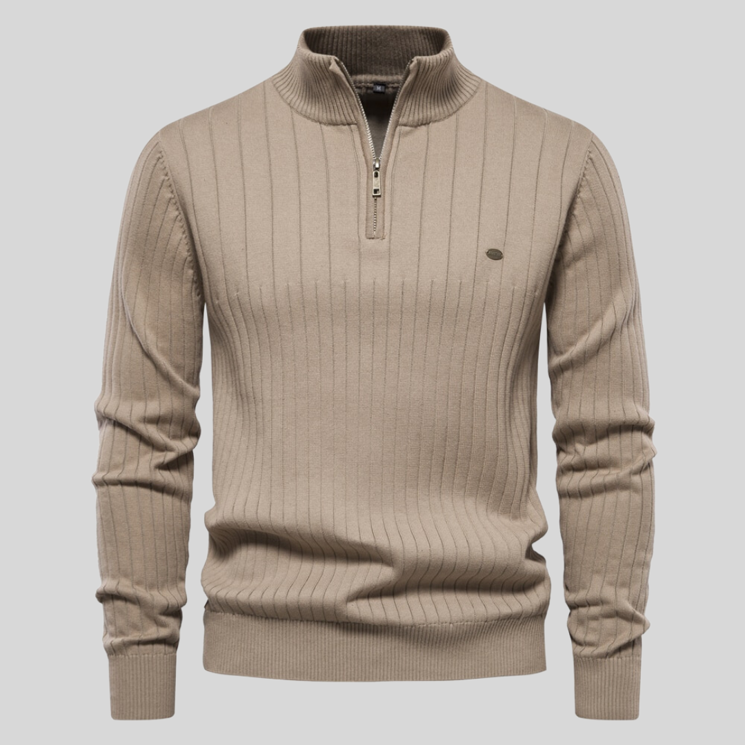 Half-Zip Ribbed Knit Sweater for Men - Image 3