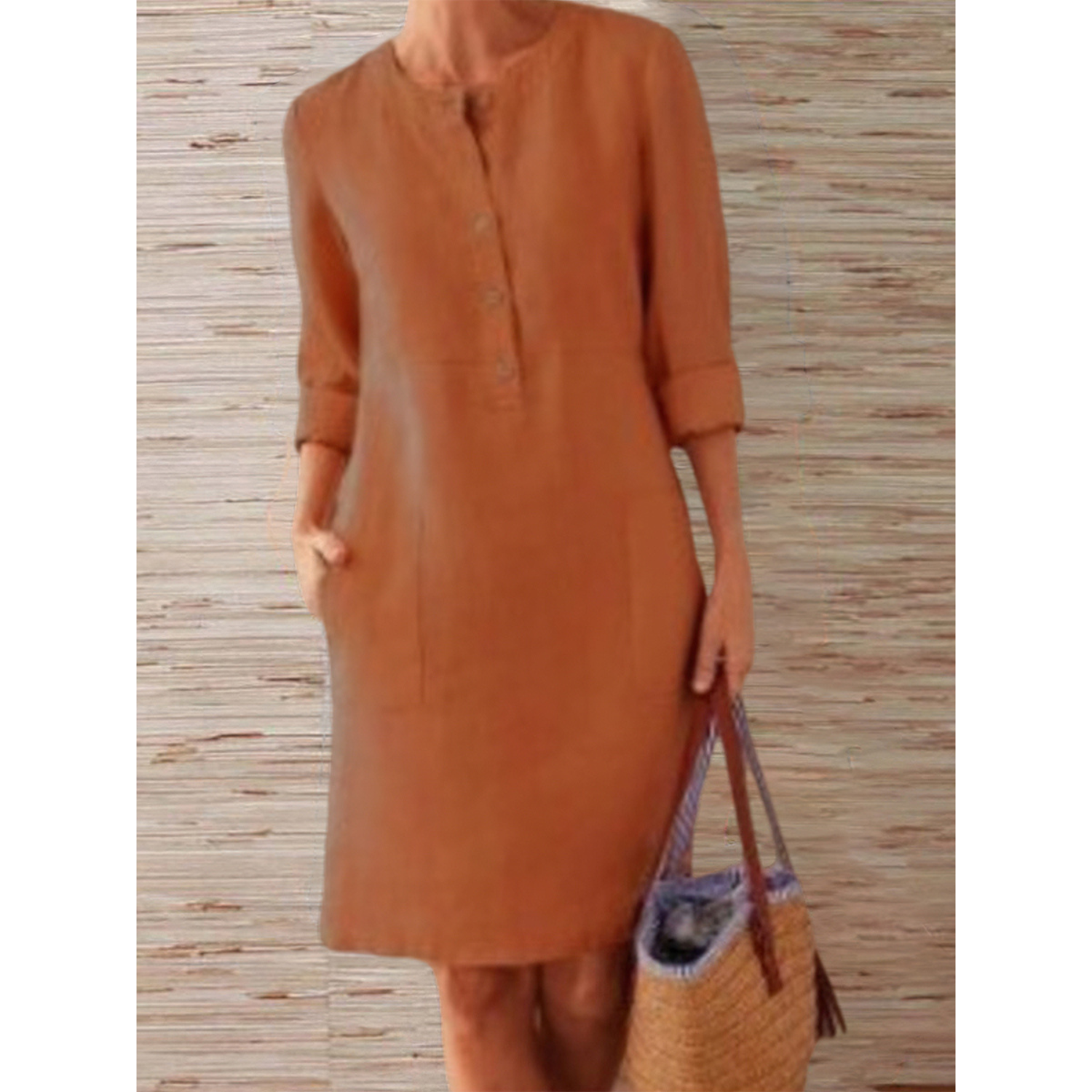 Knee-length linen dress | Simplicity and elegance with Comfortable style