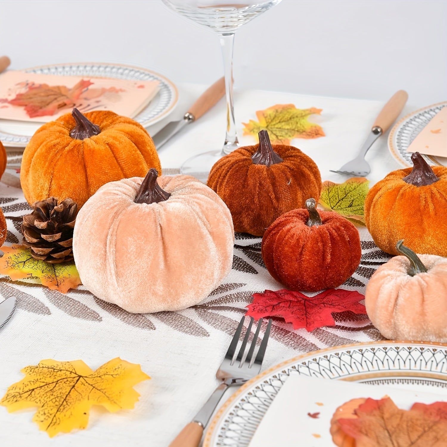 PumpkinPatch | 12 Artificial Velvet Pumpkins – Foam Fall Decorations & Halloween Table Decorations