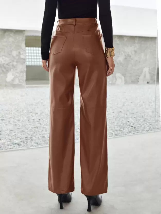 Fashionable leather trousers with a comfortable fit for spring - women