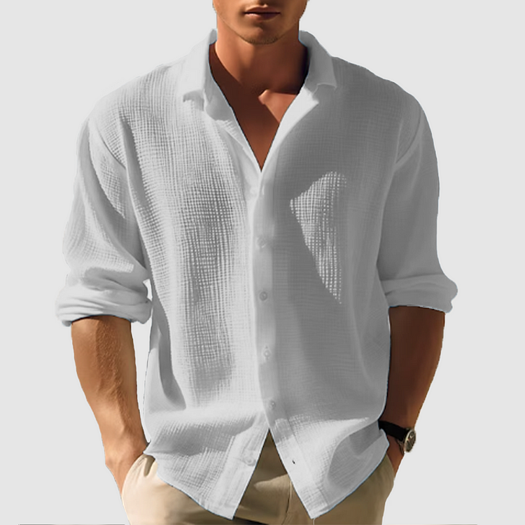 Daniel Men's Summer Shirt - Blue Striped Linen Blend Cotton & Cut Shirt