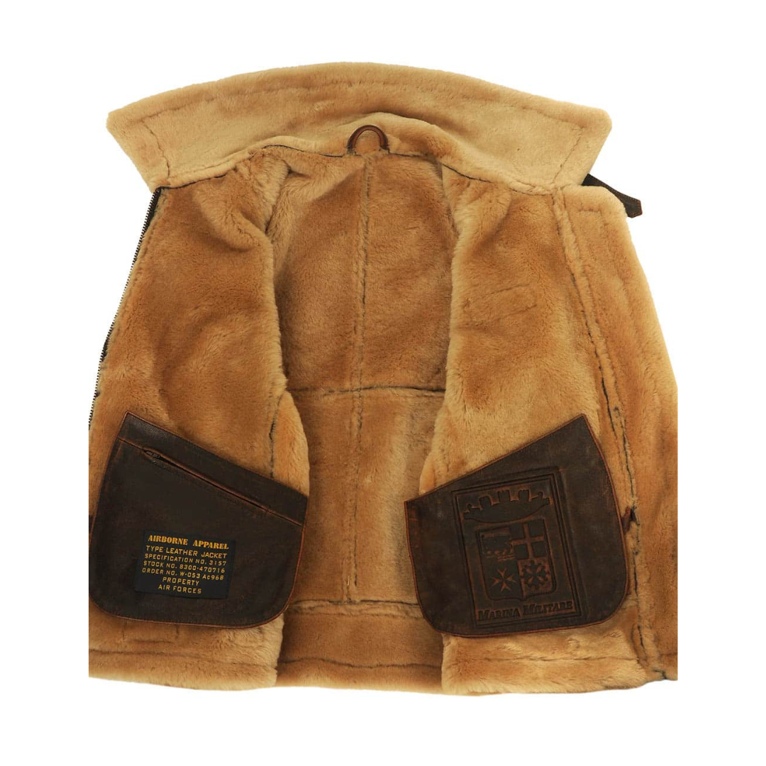 Shearling Collar Leather Jacket for Men - Image 3