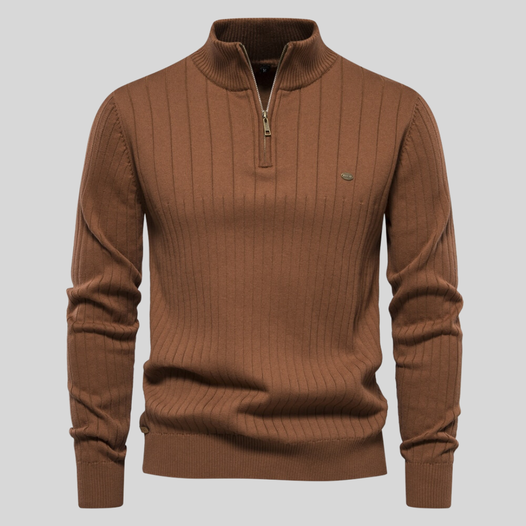 Half-Zip Ribbed Knit Sweater for Men - Image 4