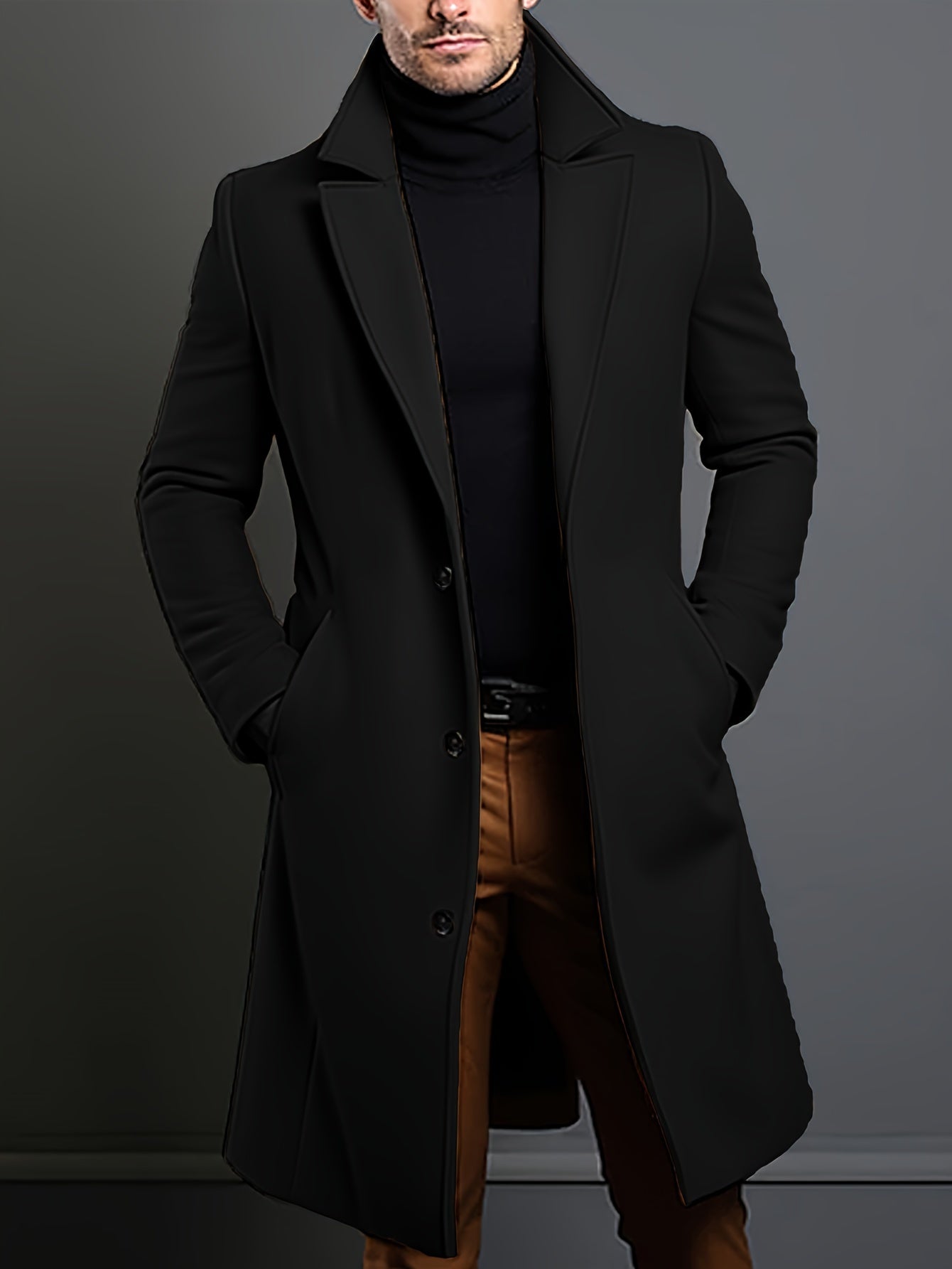Long Notched Lapel Overcoat for Men - Image 1