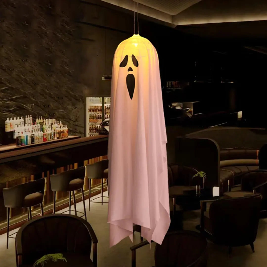 Halloween Glowing White Ghost - LED Hanging Decoration with Fairy Lights