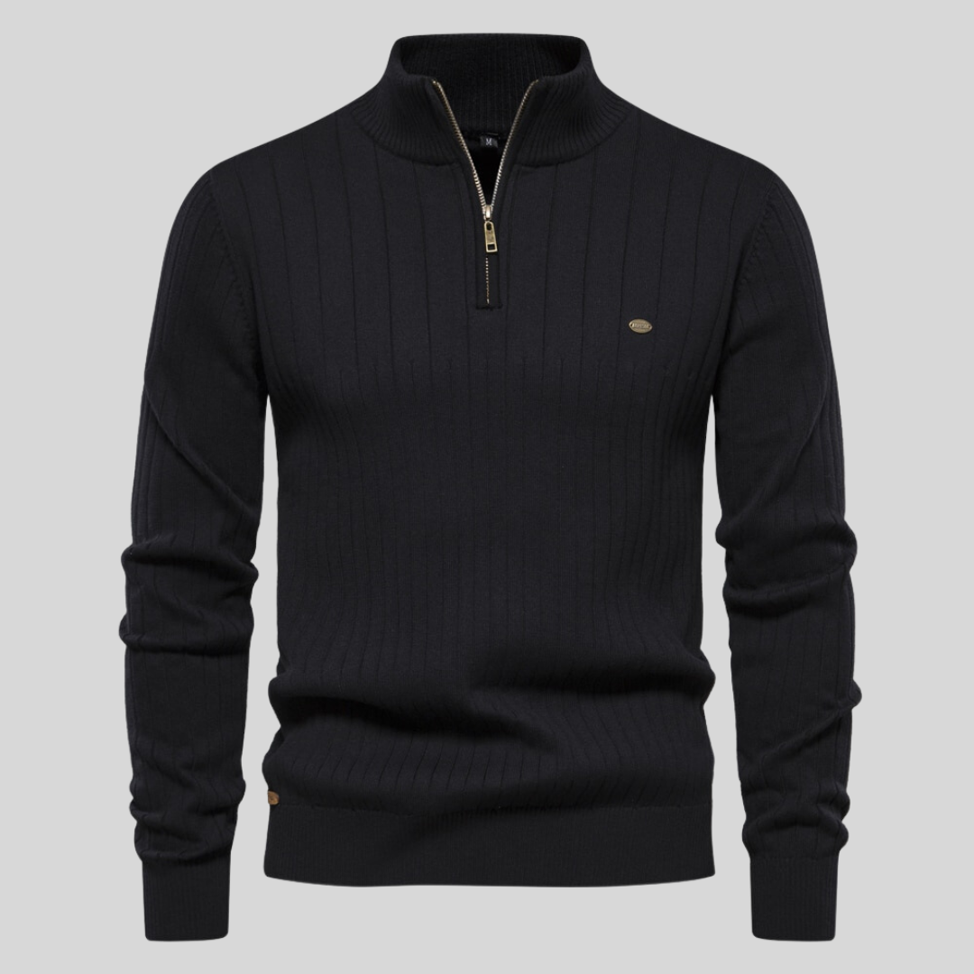 Half-Zip Ribbed Knit Sweater for Men - Image 1