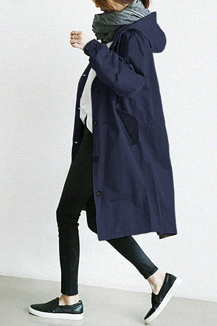 Waterproof ladies trench coat with capuchon - Long & Warm