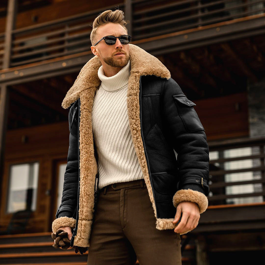 Giacca da aviatore in shearling da uomo | Caldo cappotto da pilota in ecopelle