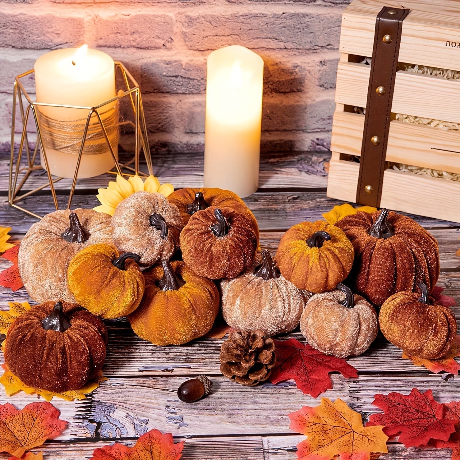 PumpkinPatch | 12 Artificial Velvet Pumpkins – Foam Fall Decorations & Halloween Table Decorations