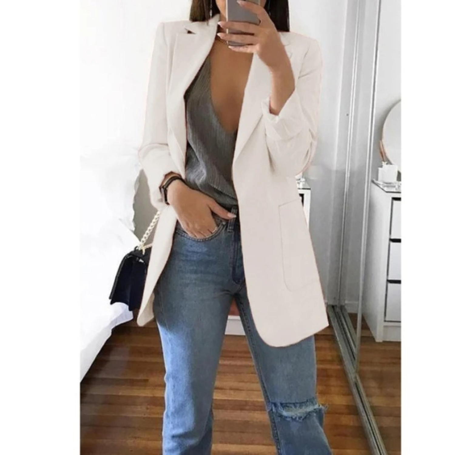 Women's long blazer in khaki MODA