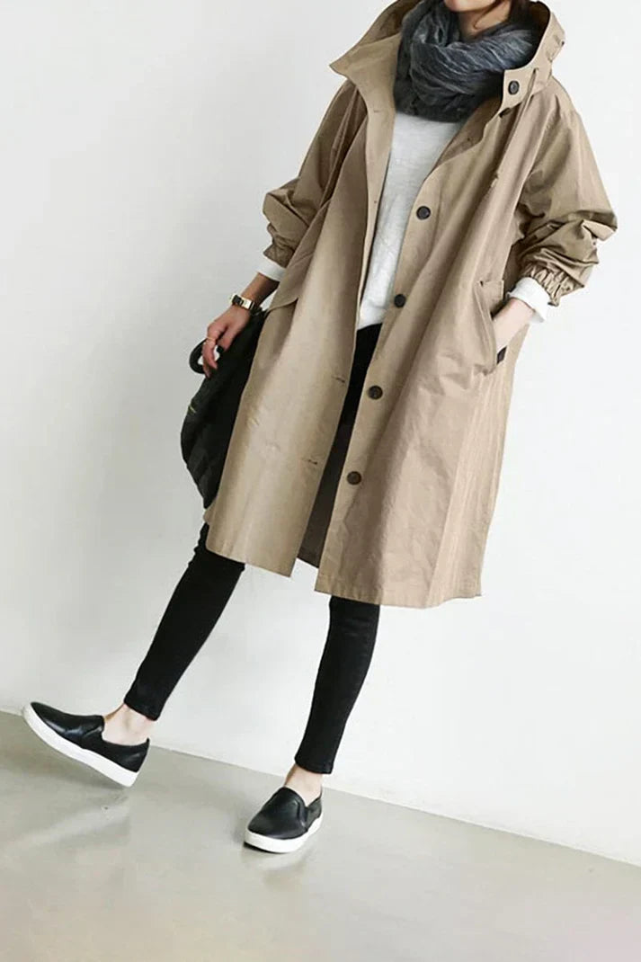 Waterproof ladies trench coat with capuchon - Long & Warm