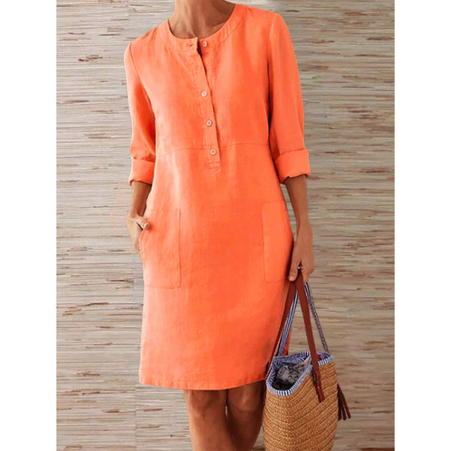 Knee-length linen dress | Simplicity and elegance with Comfortable style