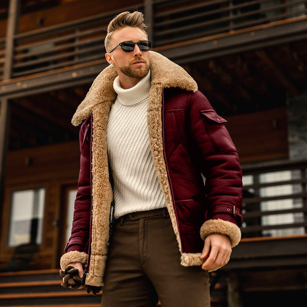 Giacca da aviatore in shearling da uomo | Caldo cappotto da pilota in ecopelle