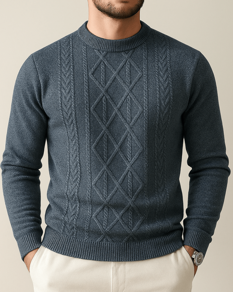 Pull en maille pour hommes avec encolure ronde et motif en losange