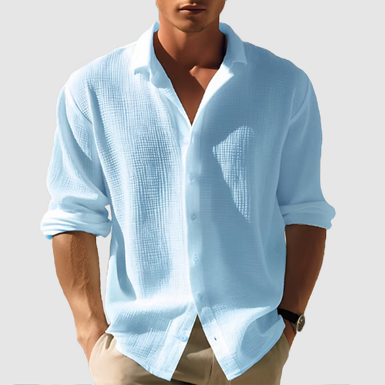Daniel Men's Summer Shirt - Blue Striped Linen Blend Cotton & Cut Shirt