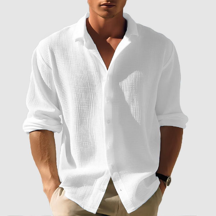 Daniel Men's Summer Shirt - Blue Striped Linen Blend Cotton & Cut Shirt