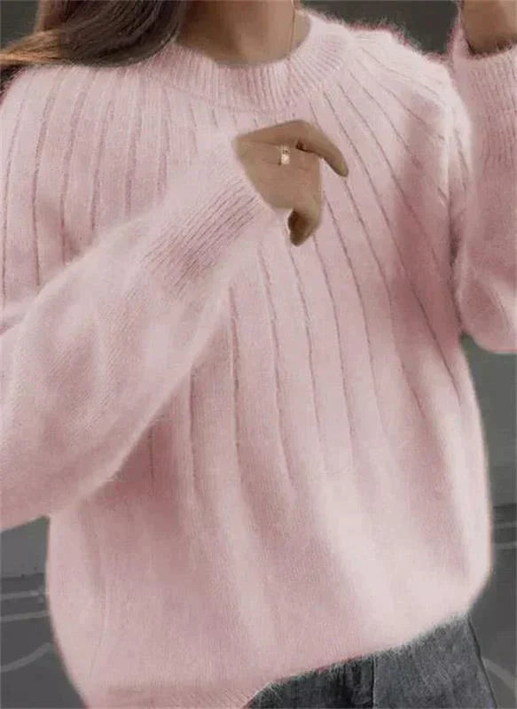Ribbed Crew Neck Sweater for Women - Image 1