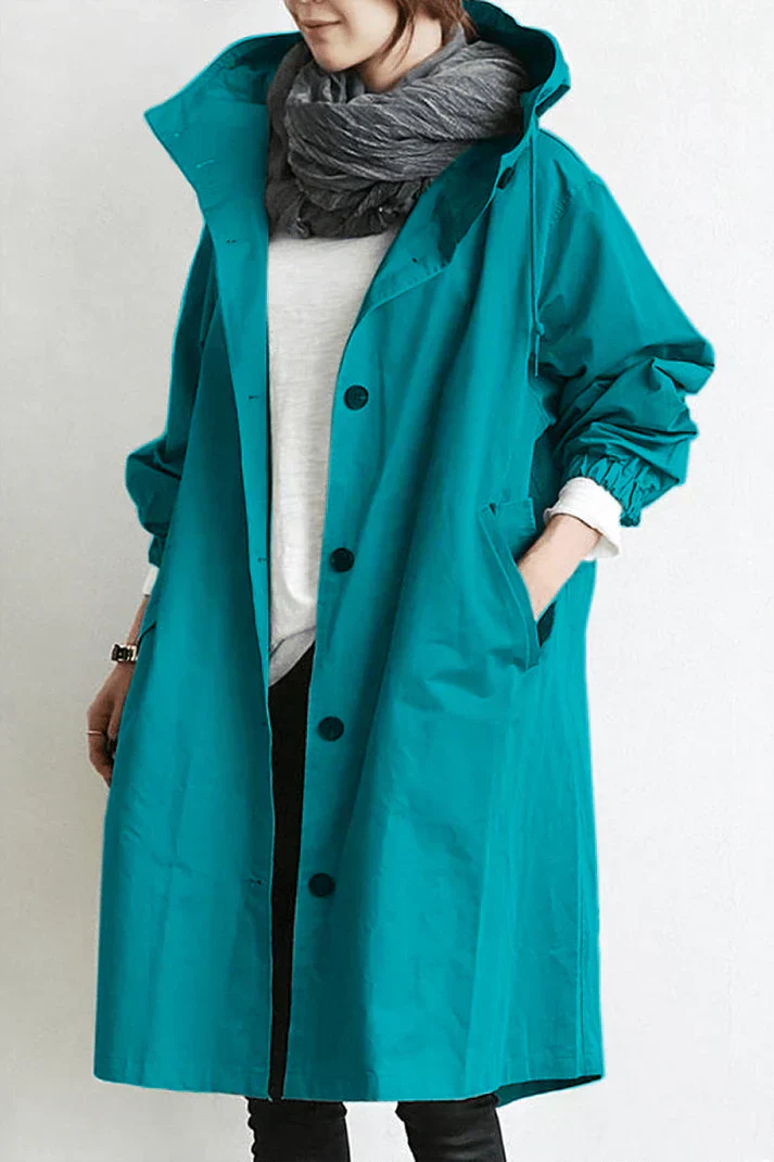 Waterproof ladies trench coat with capuchon - Long & Warm