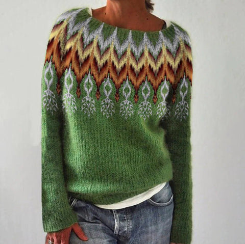 Stylowy damski sweter z retro wzorem na jesień