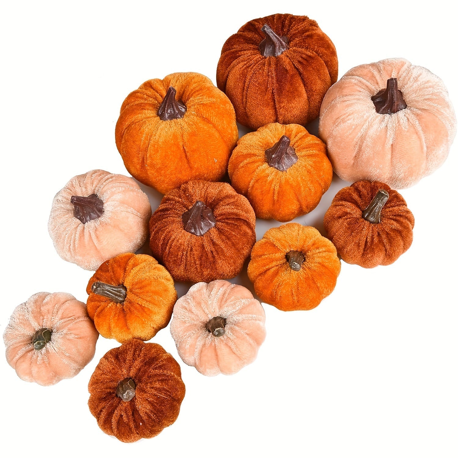 PumpkinPatch | 12 Artificial Velvet Pumpkins – Foam Fall Decorations & Halloween Table Decorations