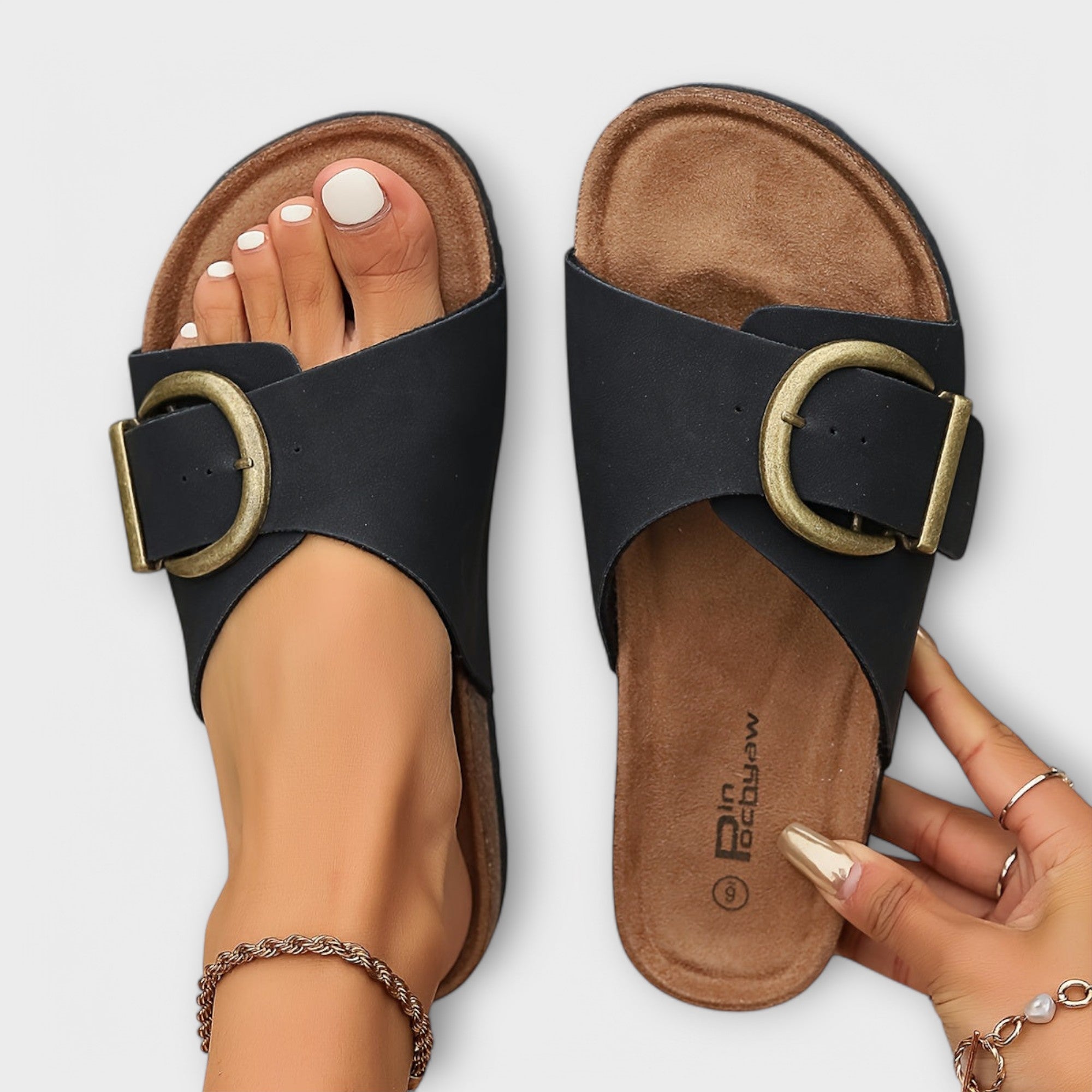 Vera - Women's Cork Sandals With Buckle Fastening