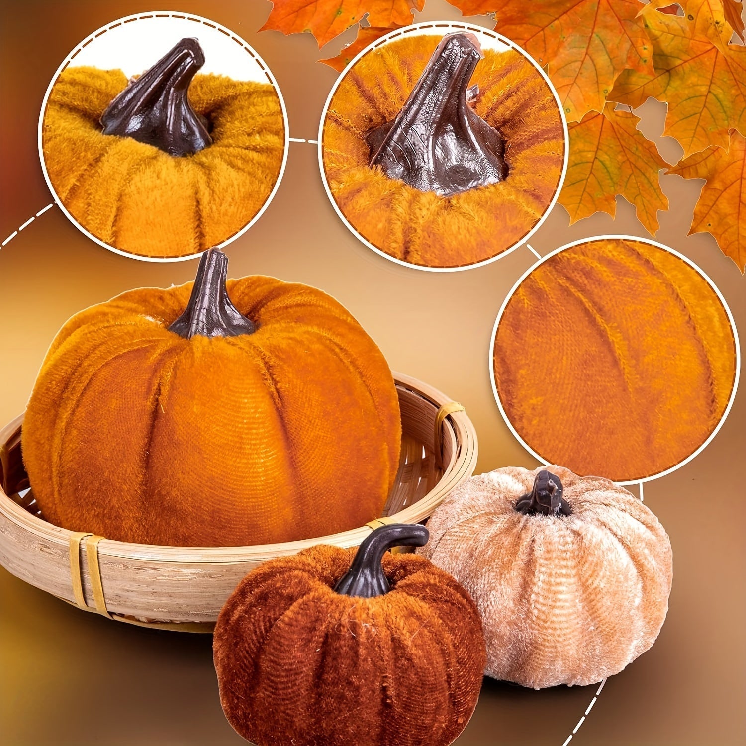 PumpkinPatch | 12 Artificial Velvet Pumpkins – Foam Fall Decorations & Halloween Table Decorations